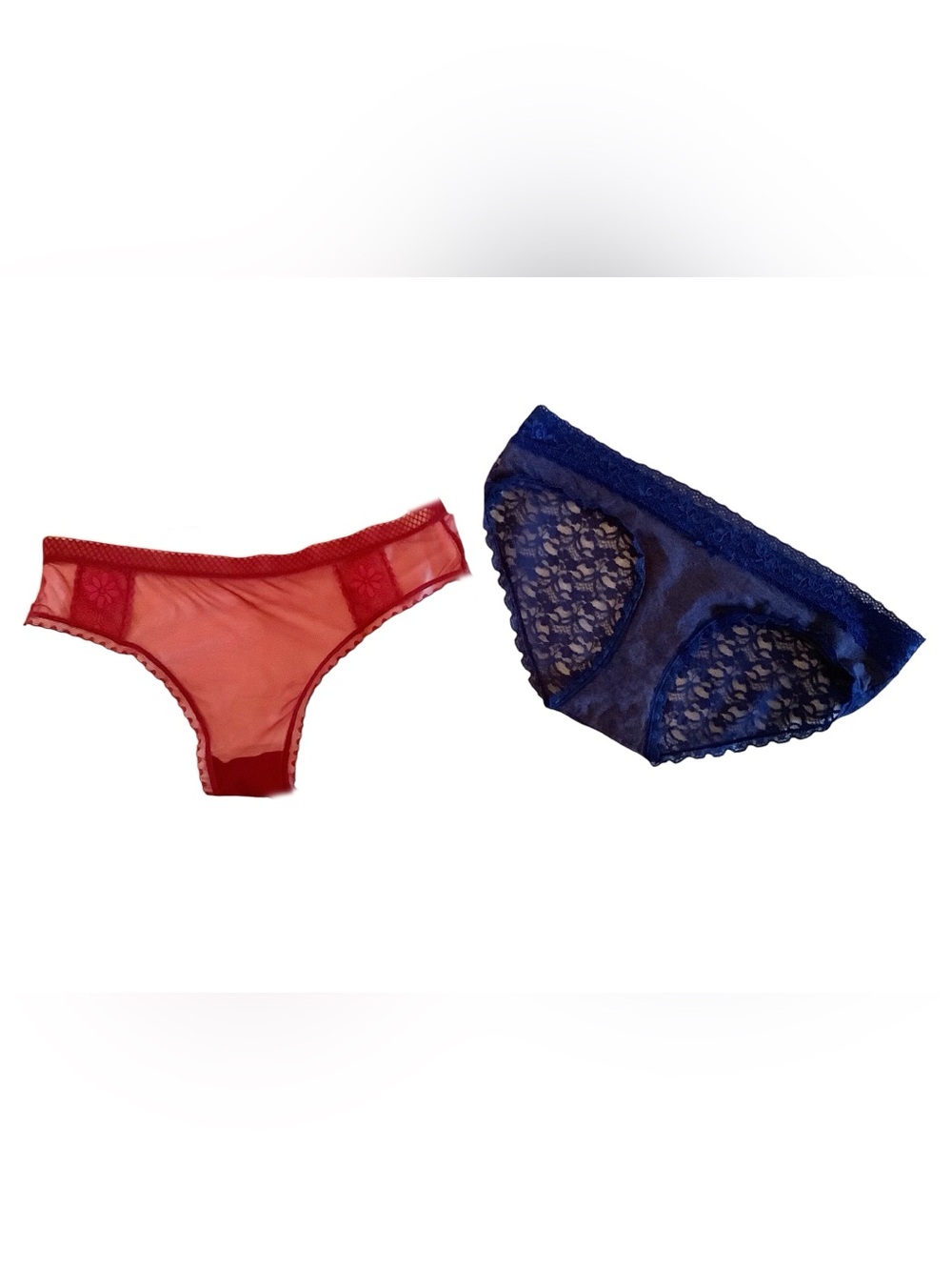 Set of 2  Lace Bikini Panties. Sz. L. Red and navy blue. NWOT